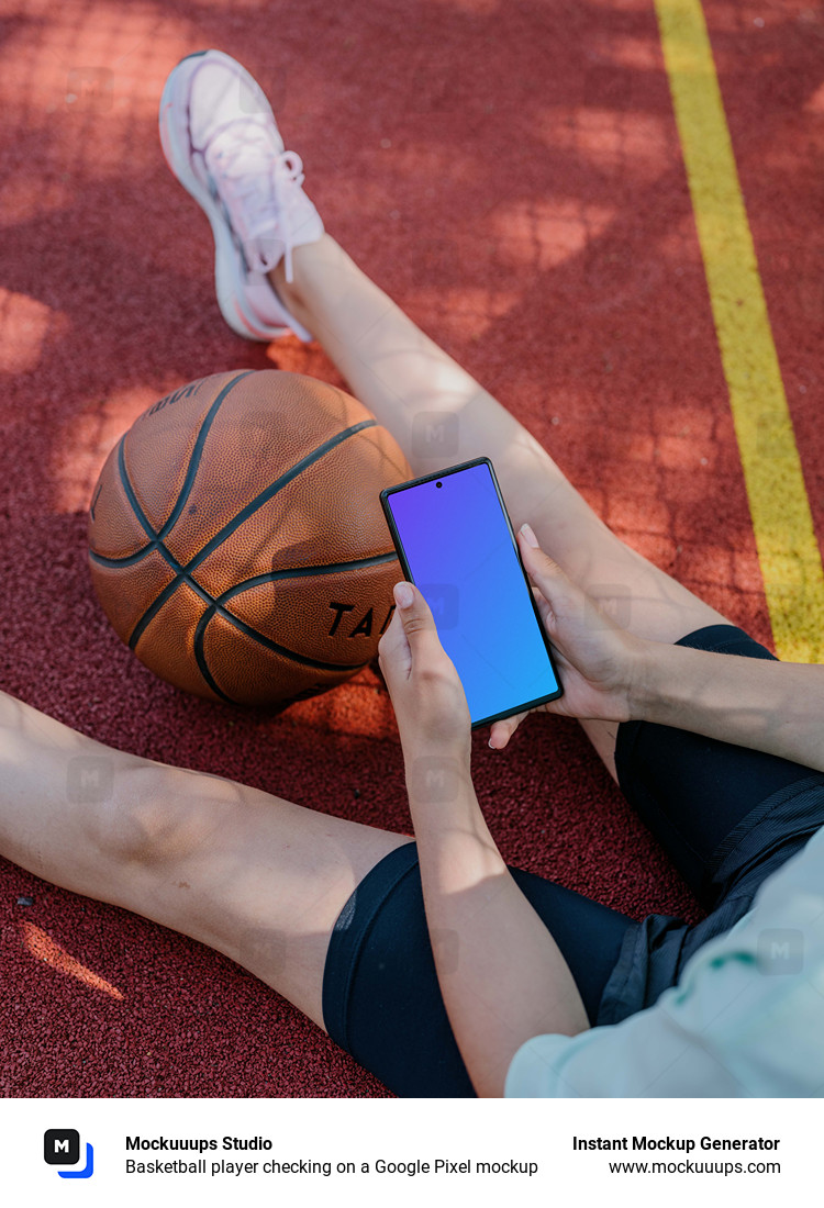 Basketball player checking on a Google Pixel mockup