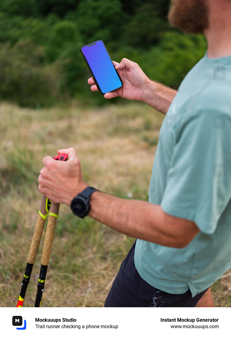 Trail runner checking a phone mockup