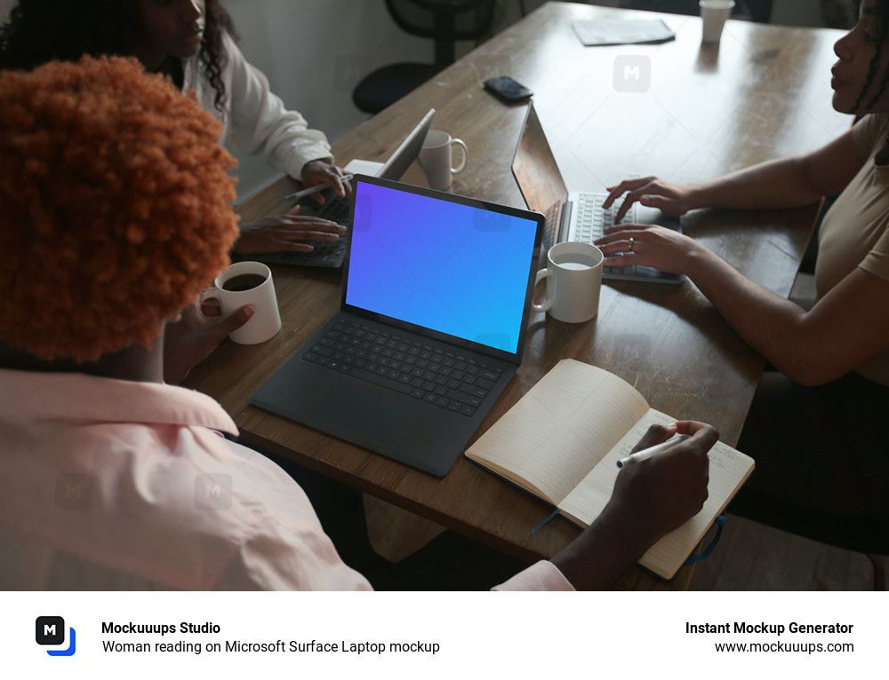 Woman reading on Microsoft Surface Laptop mockup