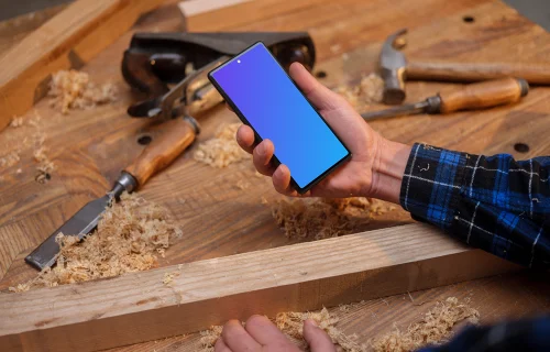 Google Pixel 6 mockup in the carpentry workshop