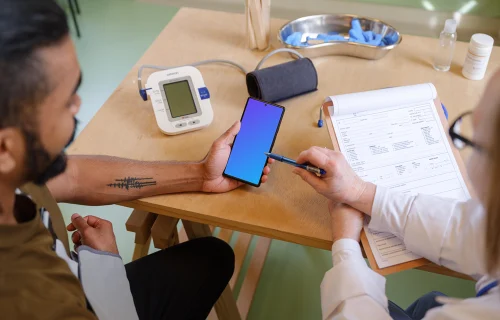 Google Pixel 6 mockup in the patient’s hand