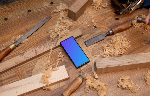 Google Pixel 6 mockup placed on a workdesk