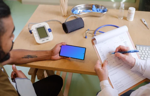 Google Pixel mockup in the patient’s hand