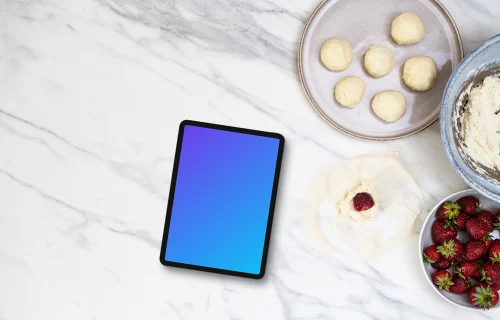 Minimalistic tablet mockup in the kitchen