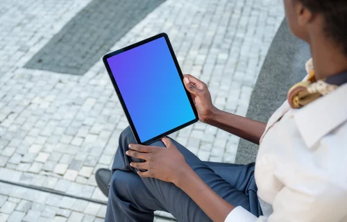 Modern businesswoman with iPad Air mockup