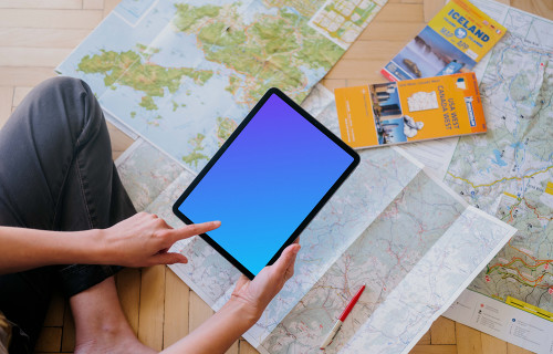 Woman hand typing on an iPad Air mockup