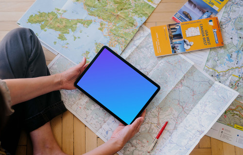 Woman reading on an iPad Air mockup