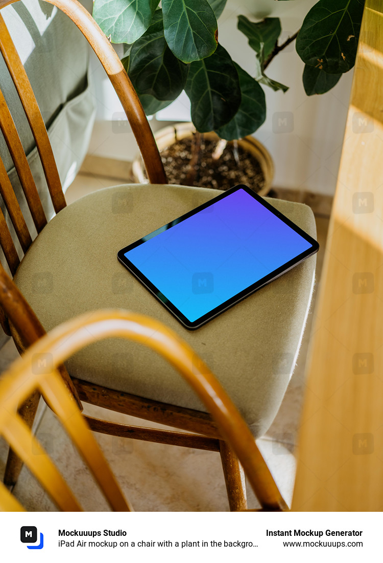 iPad Air mockup on a chair with a plant in the background