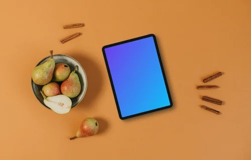 Autumn scene with top view on tablet mockup