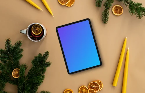 Christmas tablet mockup on beige background