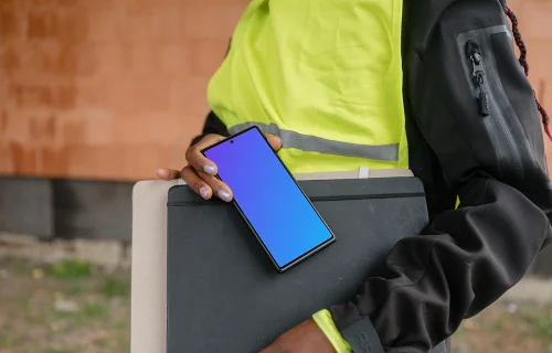 Construction-themed Google Pixel mockup featuring women
