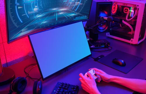 Dell display mockup in vibrant gaming setup