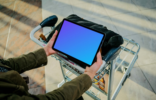 Female hands holding an iPad mockup