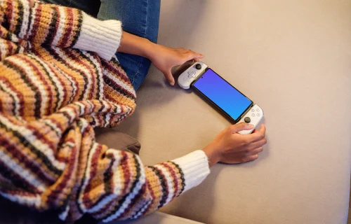 Google Pixe 6 mockup in hands for gaming