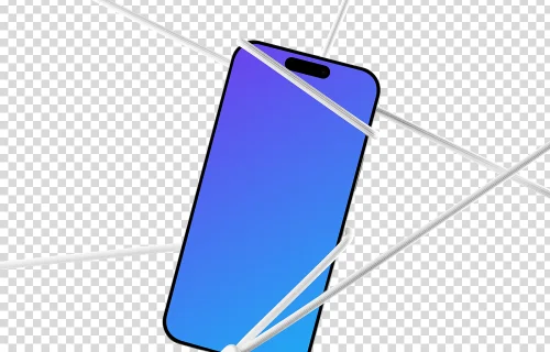 iPhone 16 mockup held by ropes
