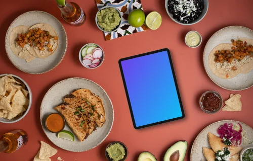 Mexican food around tablet mockup