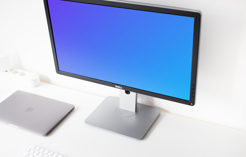 Bright workplace mockup with Dell display