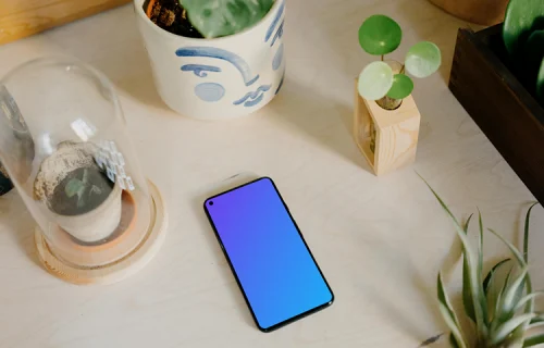 Google Pixel 5 mockup beside a white vase