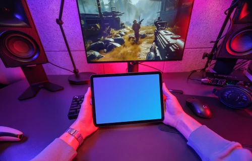 iPad Air mockup in ambient gaming setup