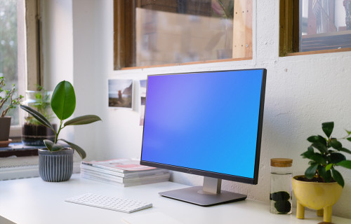 Side view of Dell display mockup on white table