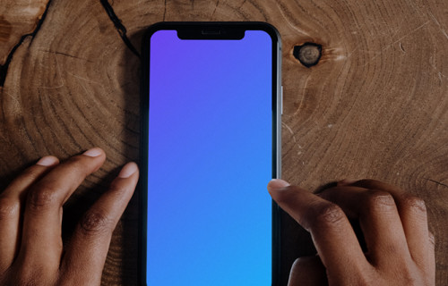 iPhone mockup close up on a wooden table